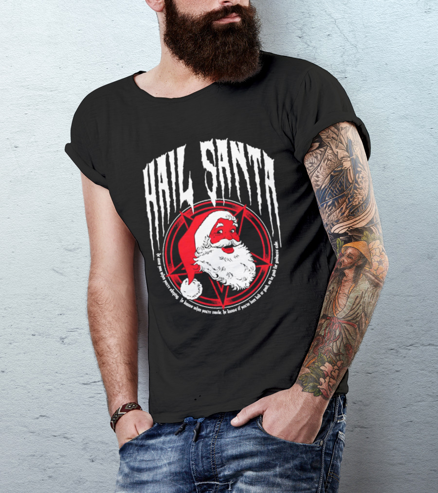 Hail Santa Evil Christmas Pentagram Santa Hat T-Shirt