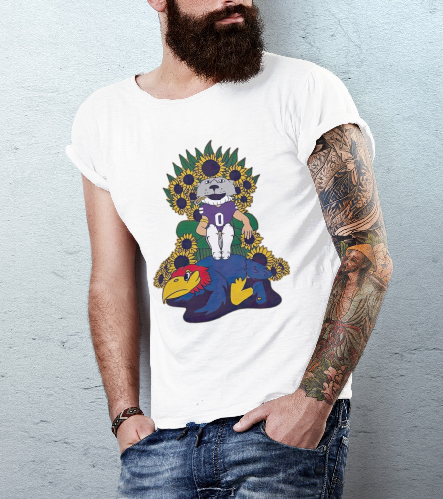 Kansas State Wildcats Mascot Sunflowers Throne With Kansas Jayhawks T-Shirt