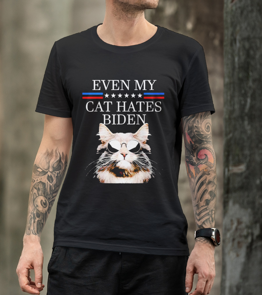 Even My Cat Hates Biden Stars And Stripes Sunglasses Cat T-Shirt