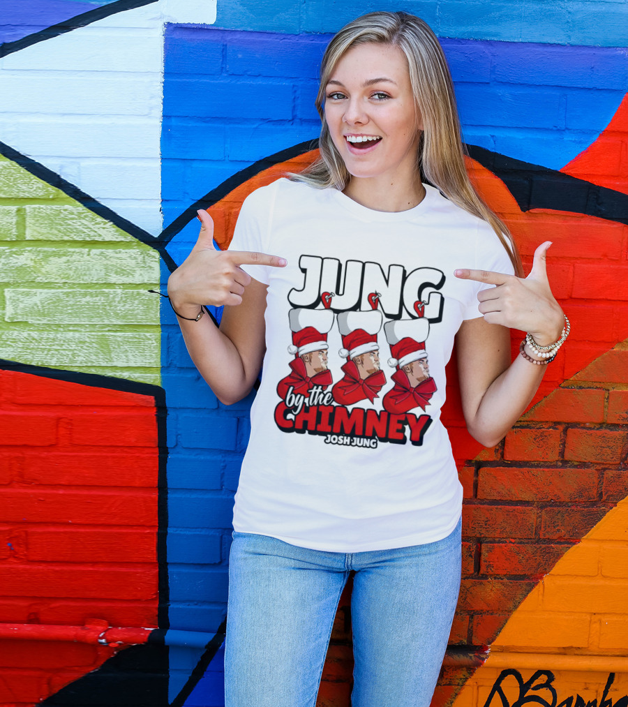 Jung By The Chimney Josh Jung Texas Rangers Santa Hat Bow T-Shirt
