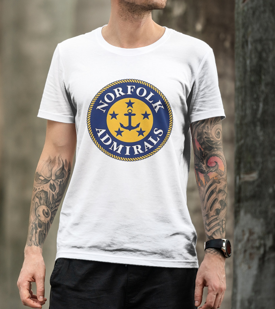 Norfolk Admirals Anchored Stars Emblem Navy Yellow T-Shirt