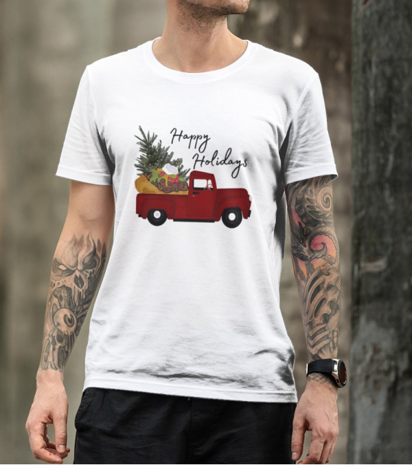 Happy Holidays Red Truck With Taco And Tree T-Shirt