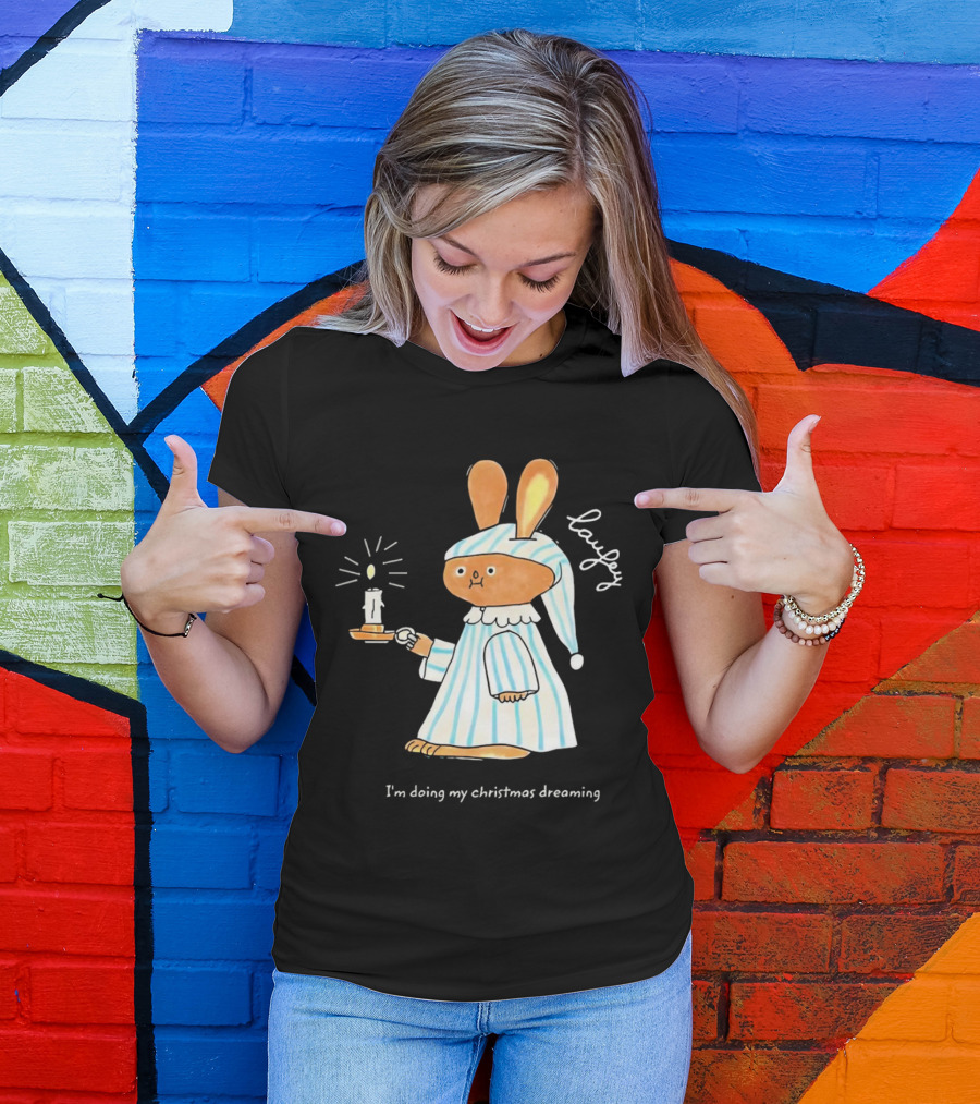 Laufey Bunny In Pajamas Holding Candle I'm Doing My Christmas Dreaming T-Shirt