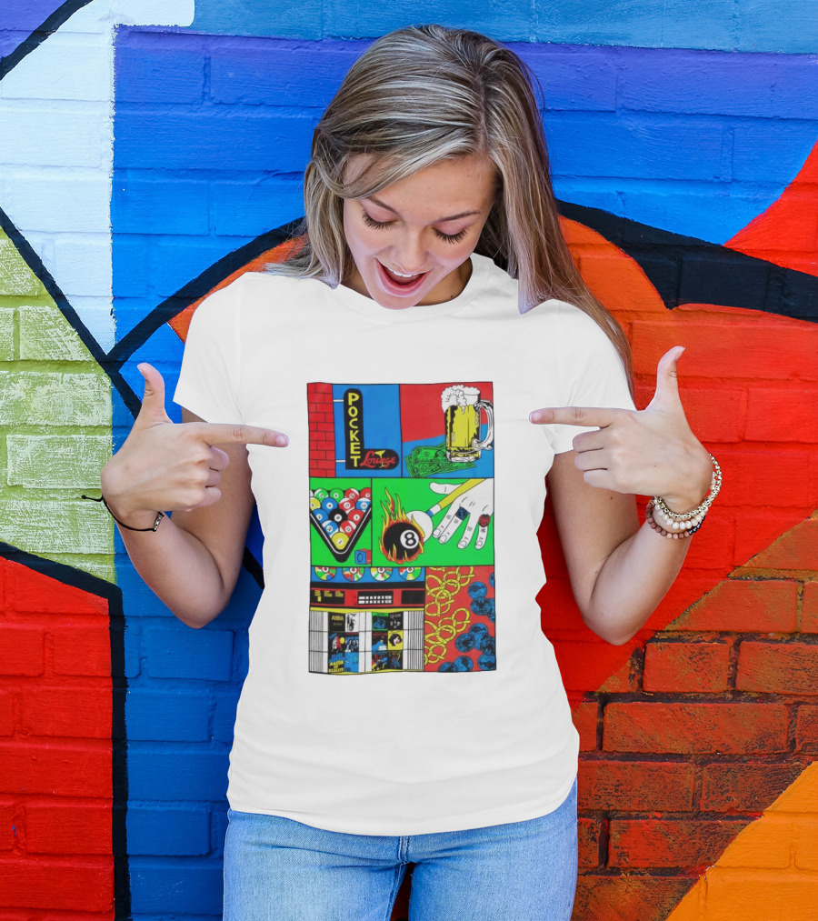 Pocket Lounge Ringer Billiards Beer Music Retro 80s T-Shirt
