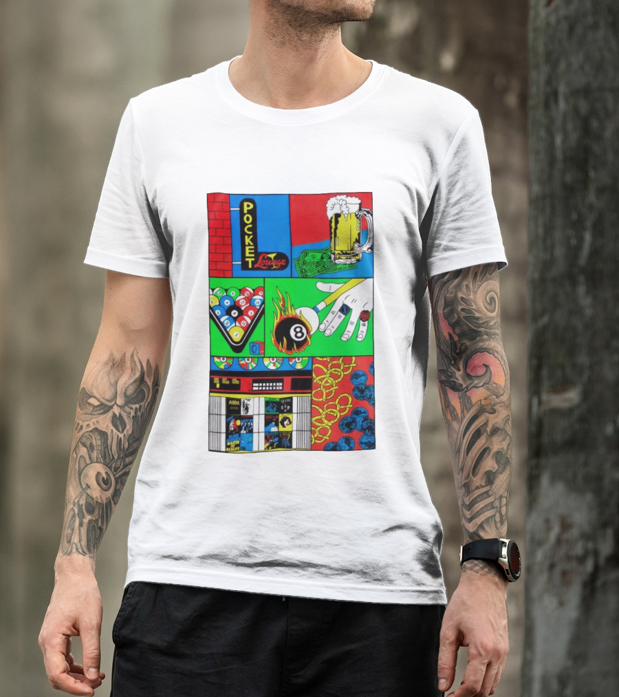 Pocket Lounge Ringer Billiards Beer Music Retro 80s T-Shirt