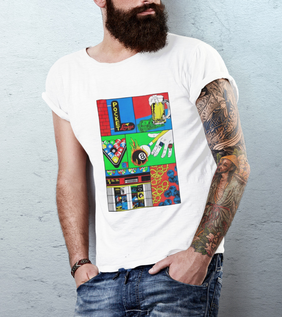 Pocket Lounge Ringer Billiards Beer Music Retro 80s T-Shirt