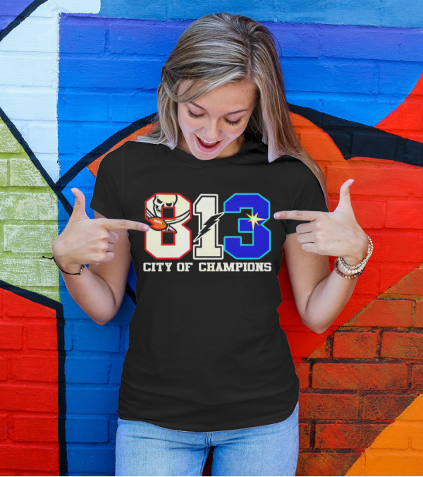 Tampa Bay 813 City Of Champions Buccaneers Lightning Rays T-Shirt