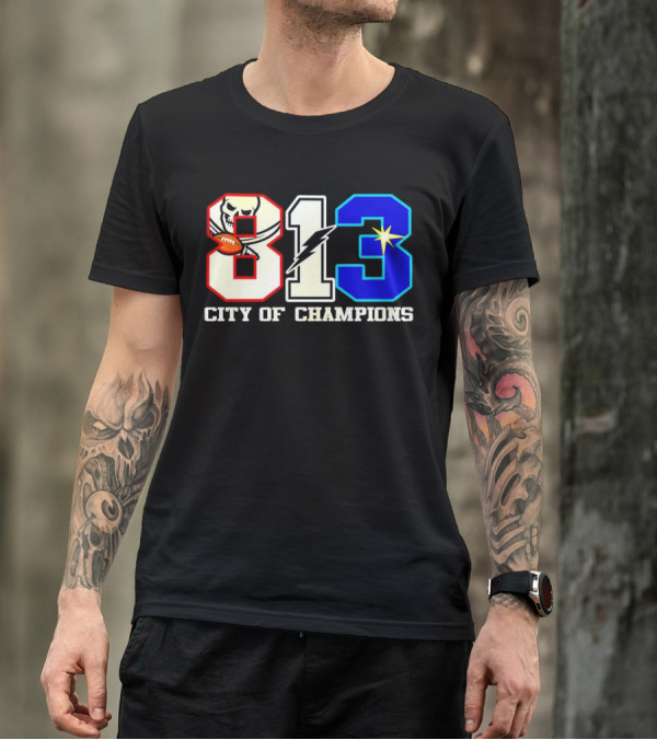 Tampa Bay 813 City Of Champions Buccaneers Lightning Rays T-Shirt