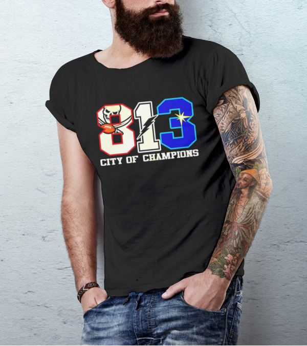Tampa Bay 813 City Of Champions Buccaneers Lightning Rays T-Shirt