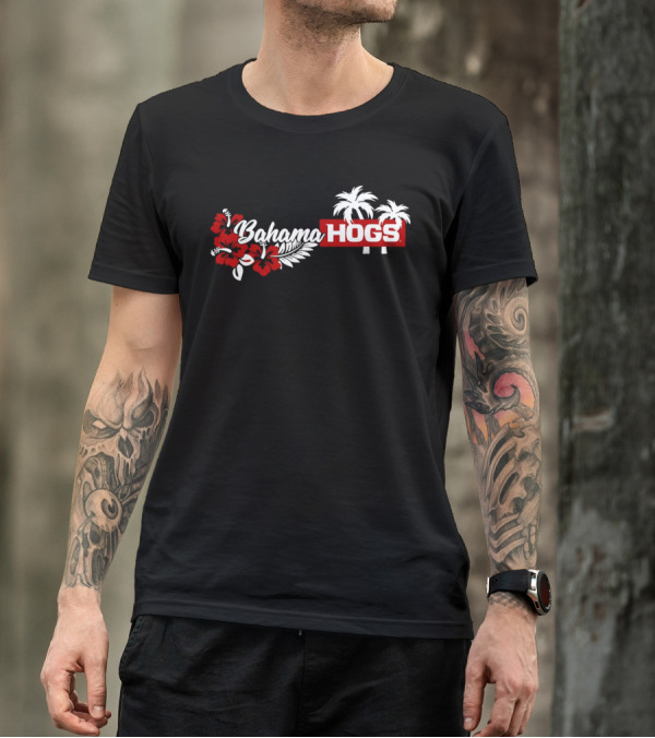 Arkansas Razorbacks Bahama Hogs Tropical Palm Red Flower T-Shirt