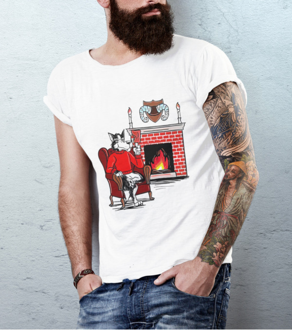 NC State Wolfpack Cozy Fireplace Christmas Scene Sweater Wolf T-Shirt