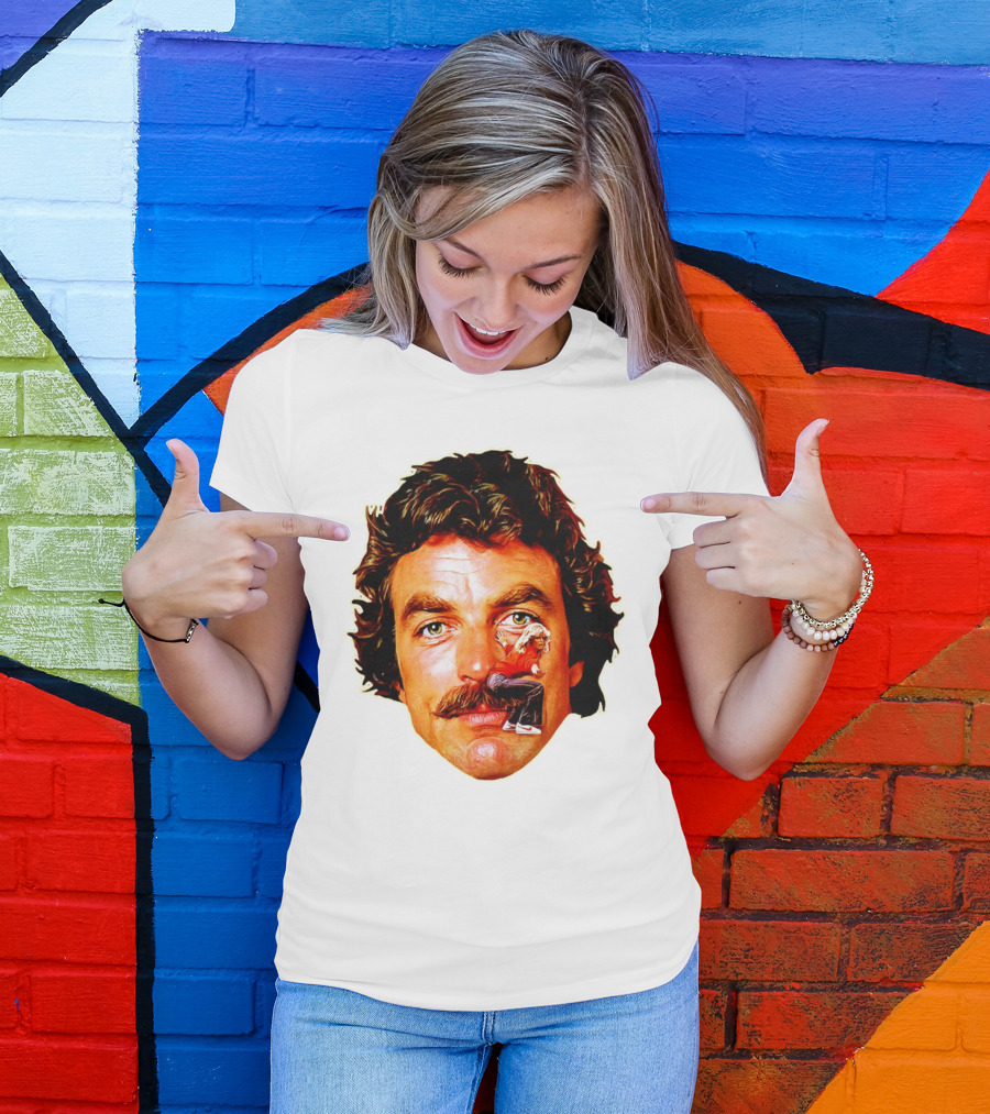 Tom Selleck Mustache Ride Head Portrait With Man T-Shirt