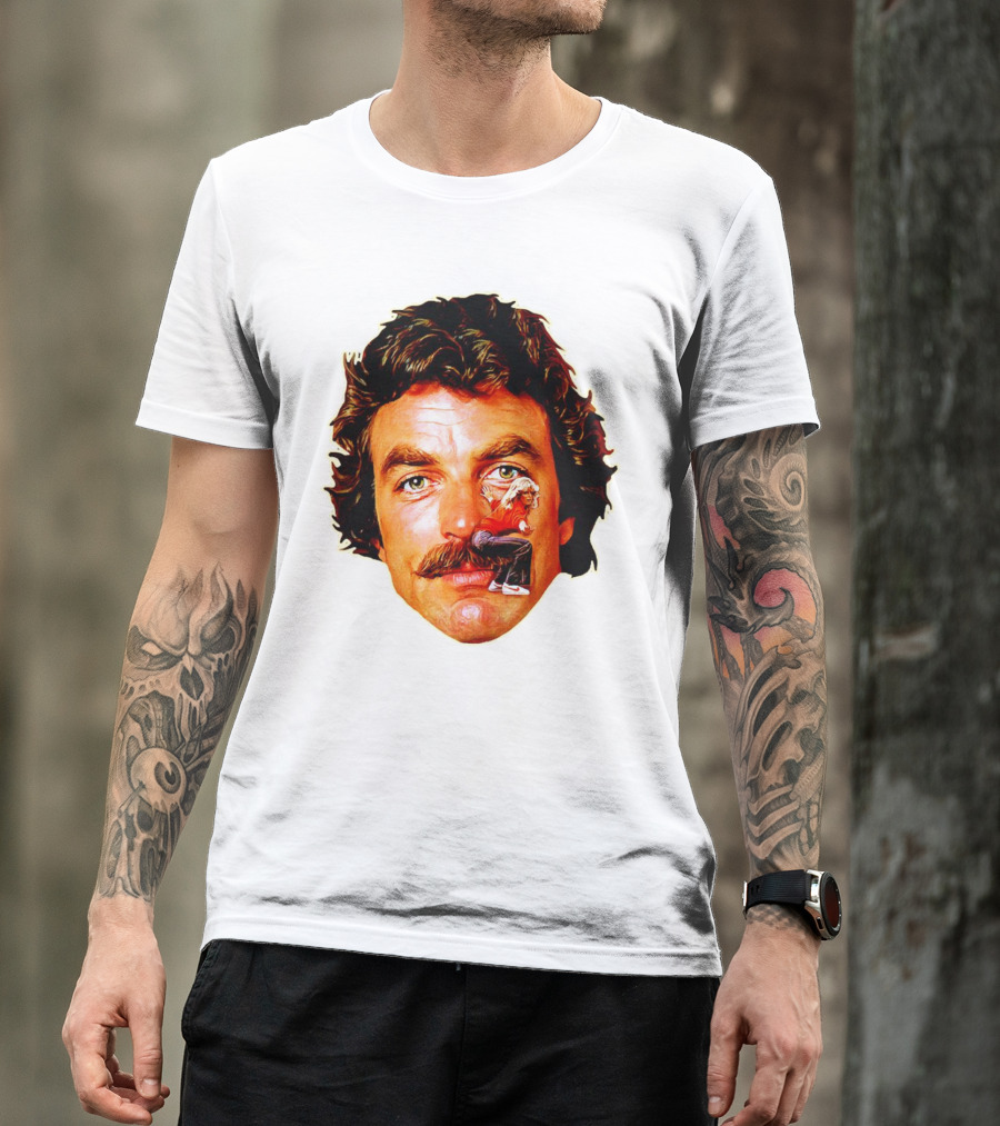 Tom Selleck Mustache Ride Head Portrait With Man T-Shirt