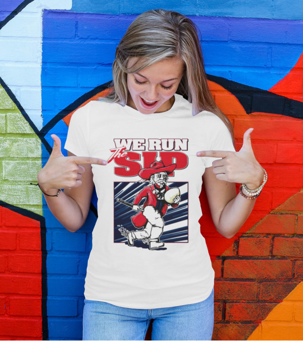 We Run The Sip Ole Miss Rebels Football Mascot Running With Ball T-Shirt