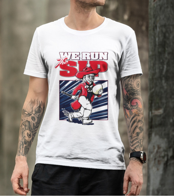 We Run The Sip Ole Miss Rebels Football Mascot Running With Ball T-Shirt