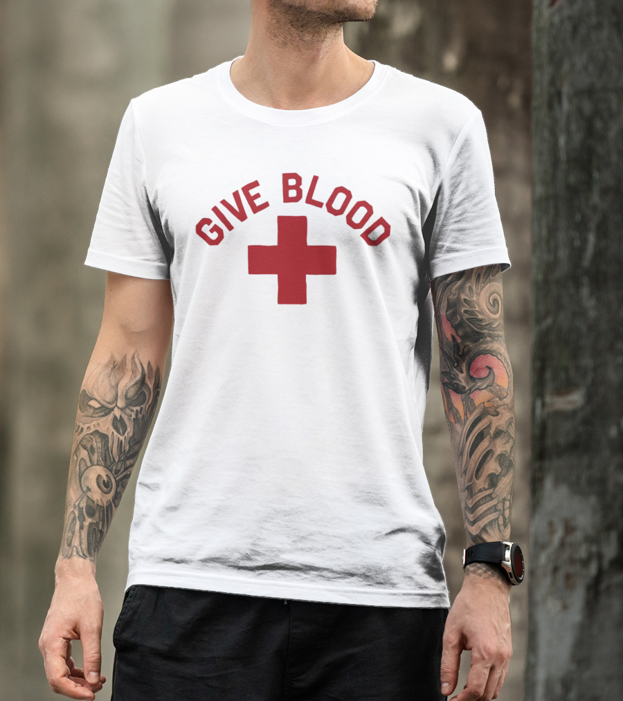 Give Blood Red Cross Text Red T-Shirt