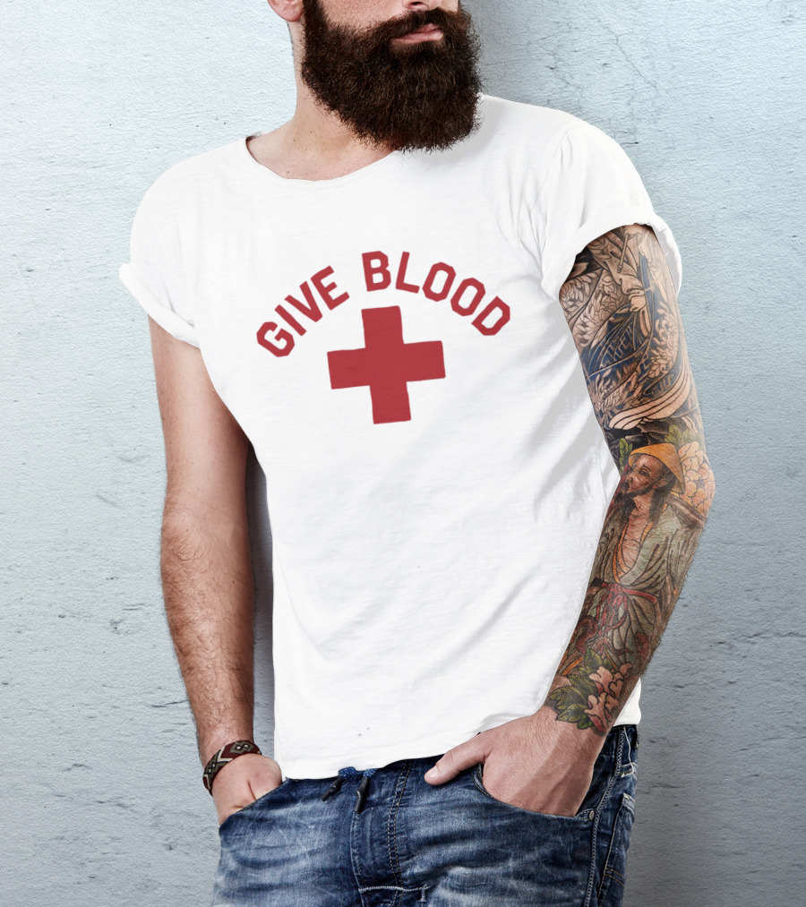 Give Blood Red Cross Text Red T-Shirt