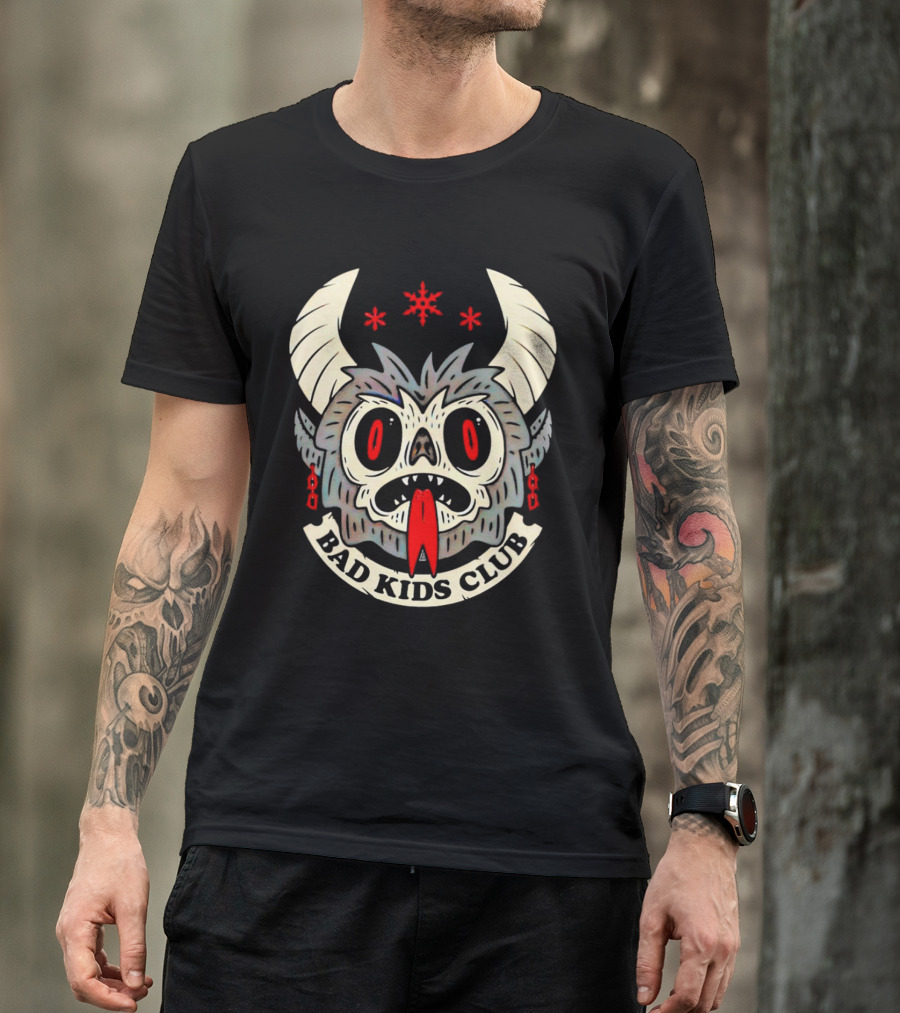 Krampus Bad Kids Club Demon Mask With Horns And Red Eyes T-Shirt