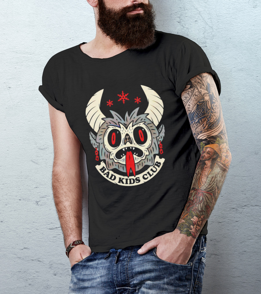 Krampus Bad Kids Club Demon Mask With Horns And Red Eyes T-Shirt