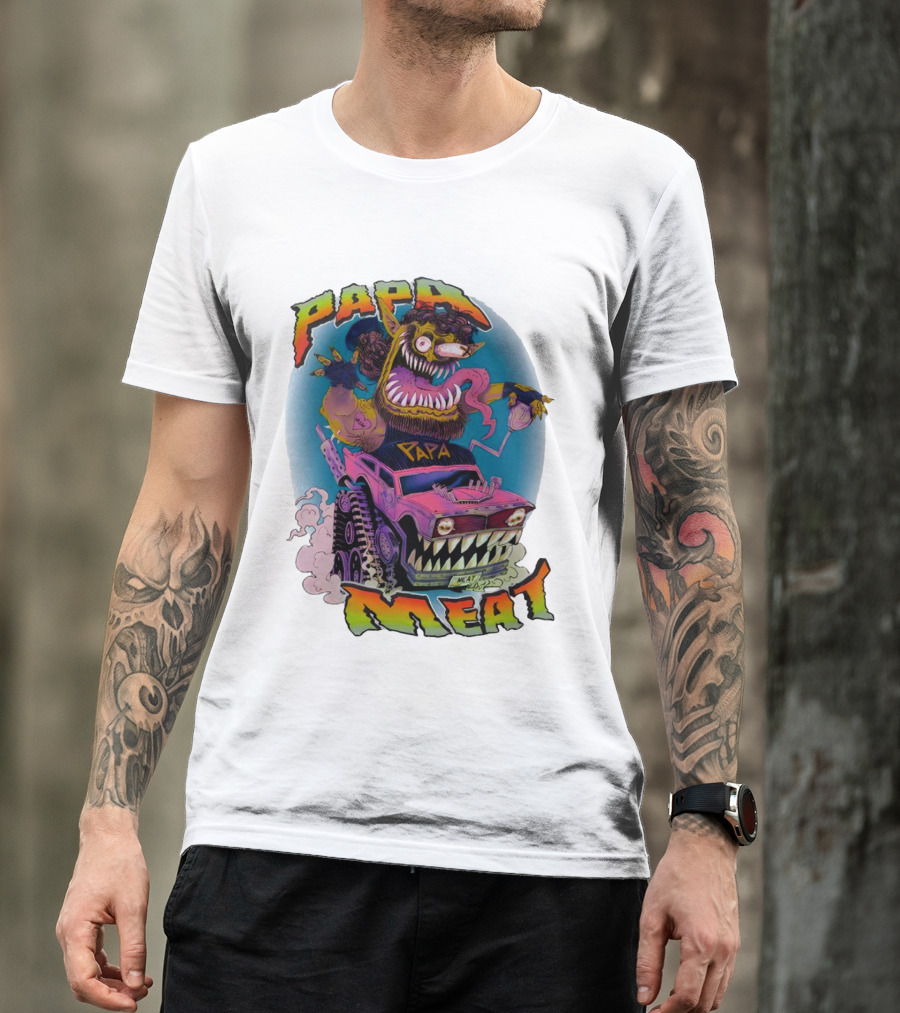 PAPA MEAT Monster Truck Cartoon Art Style Vintage Retro T-Shirt