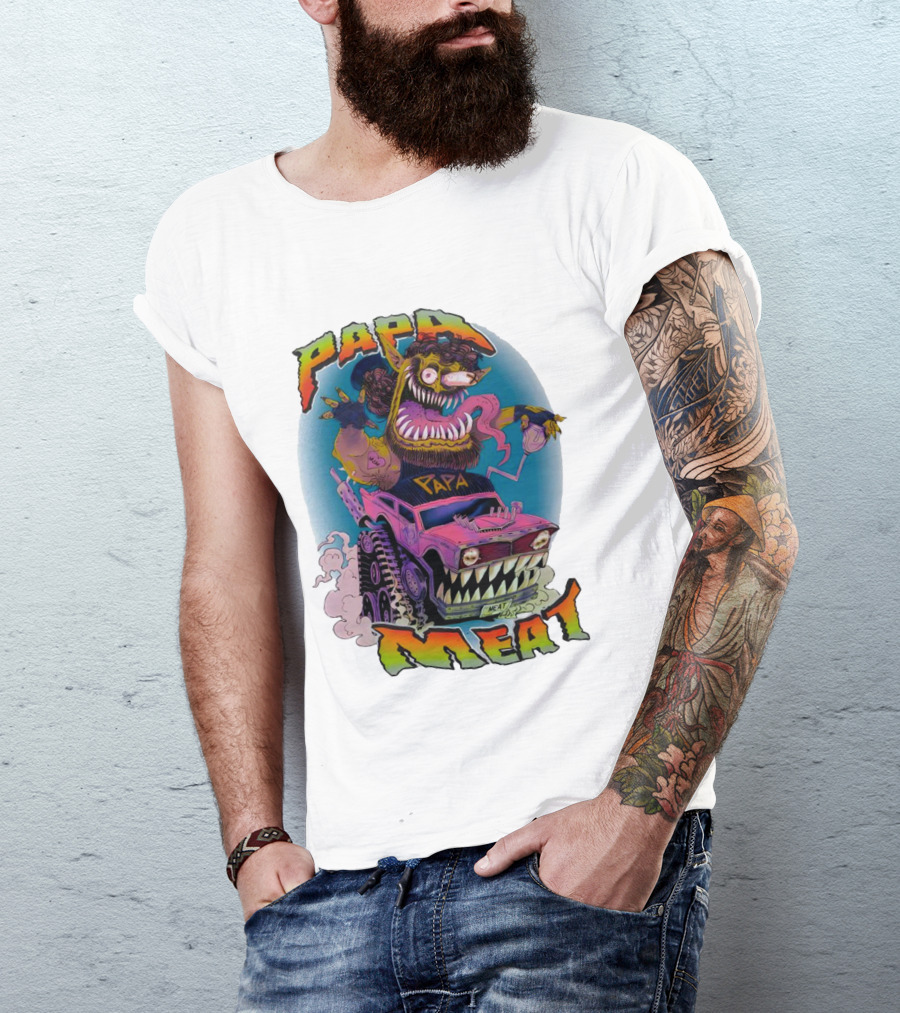 PAPA MEAT Monster Truck Cartoon Art Style Vintage Retro T-Shirt