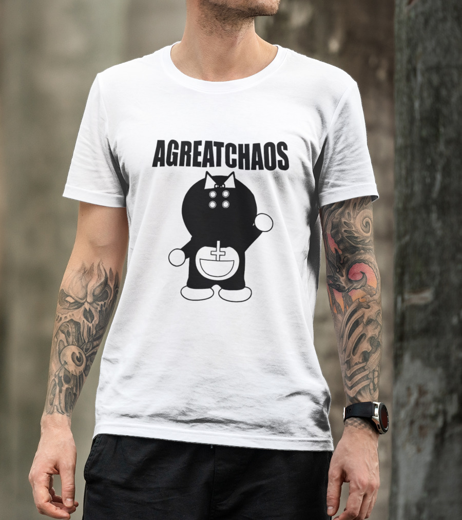 AGREATCHAOS Doraemon Silhouette With Cross T-Shirt