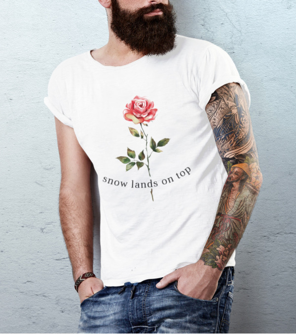 Snow Lands On Top Rose Vintage Botanical T-Shirt