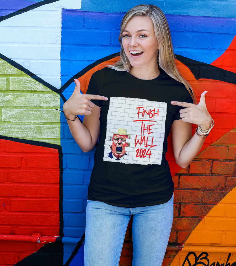 Trump Scream Finish The Wall 2024 Red Graffiti Brick Wall T-Shirt