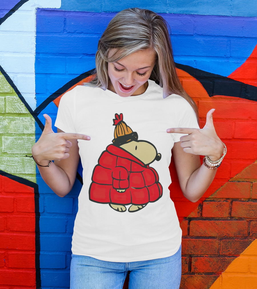 Snopy Puffer Coat Winter Christmas Beanie T-Shirt