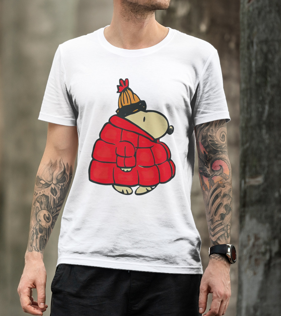 Snopy Puffer Coat Winter Christmas Beanie T-Shirt