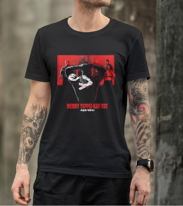 Merry Yippee Kay Yay Die Hard Christmas Scene With Characters And Explosives T-Shirt