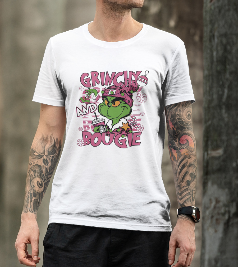 Grinchy And Bougie Pink Christmas Holiday T-Shirt