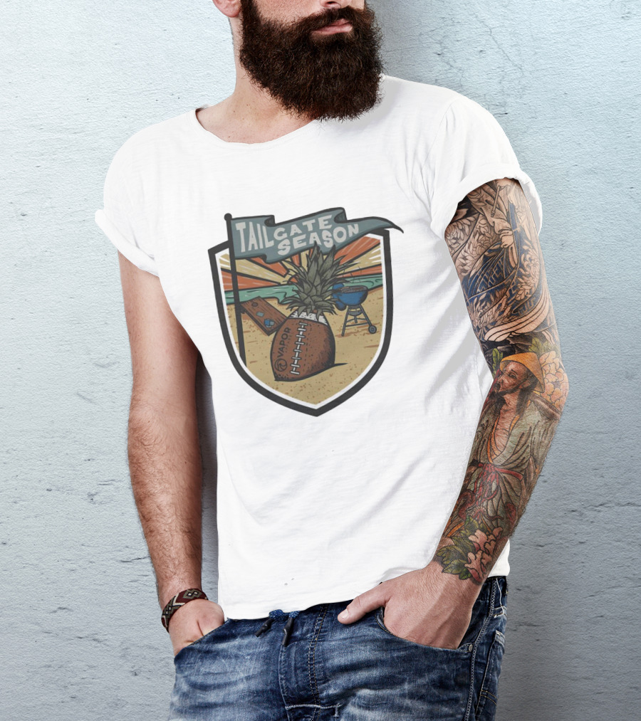 Tailgate Season Vapor Football Pineapple Grill Beach Scene T-Shirt