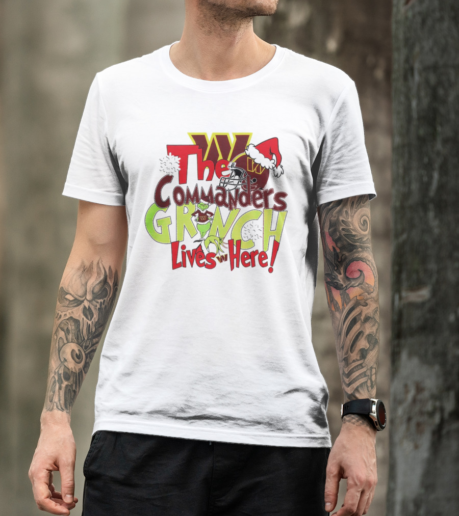 Washington Commanders Grinch Lives Here Christmas Football Holiday Cheer T-Shirt