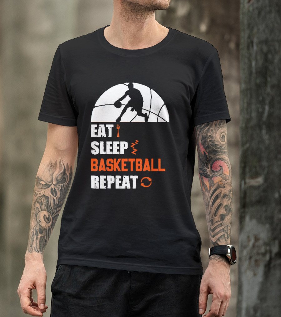 Eat Sleep Basketball Repeat Player Silhouette Ball T-Shirt