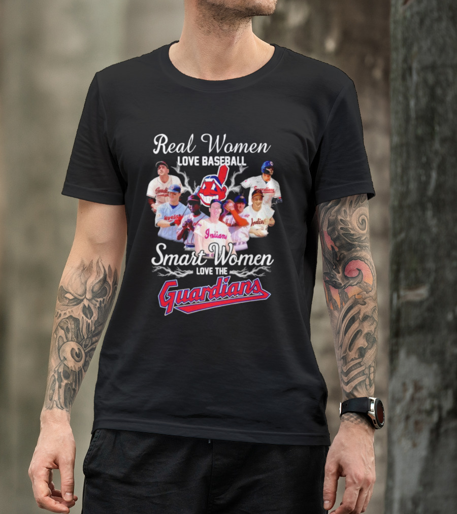 Real Women Love Baseball Smart Women Love Cleveland Guardians T-Shirt