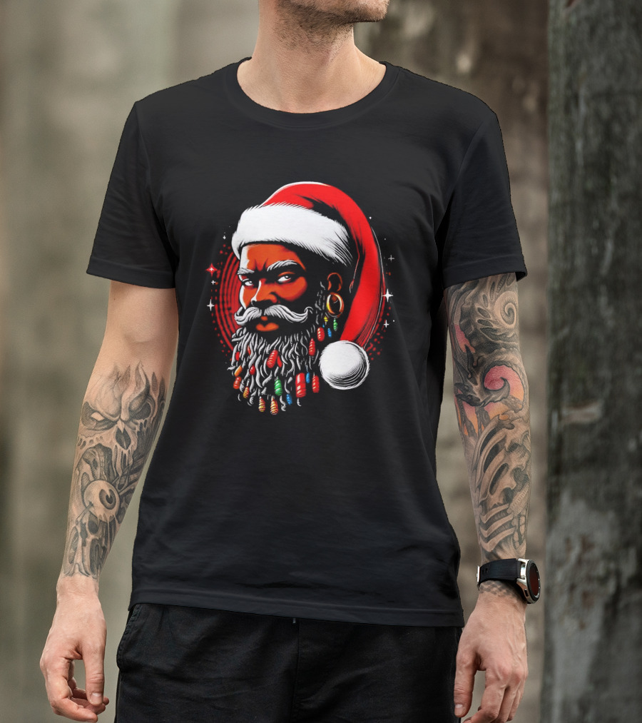 Santa African Christmas Festive Lights Beard Santa Hat T-Shirt