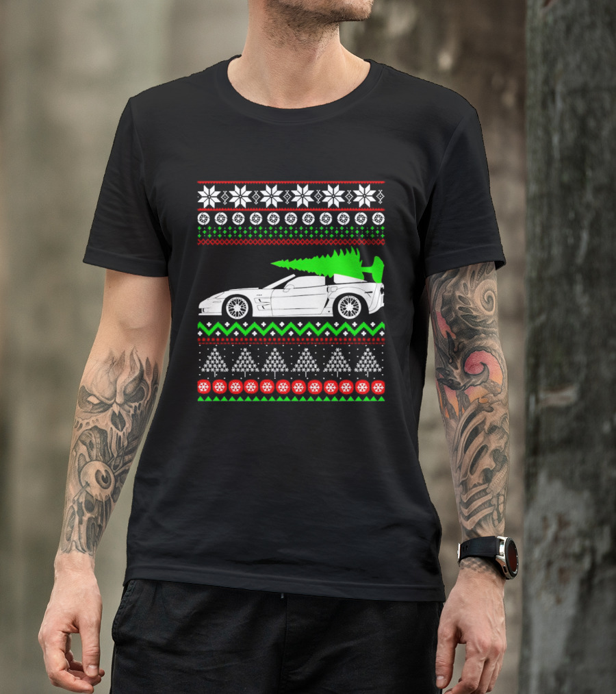 Corvette C6 Ugly Christmas Sweater Car And Tree T-Shirt