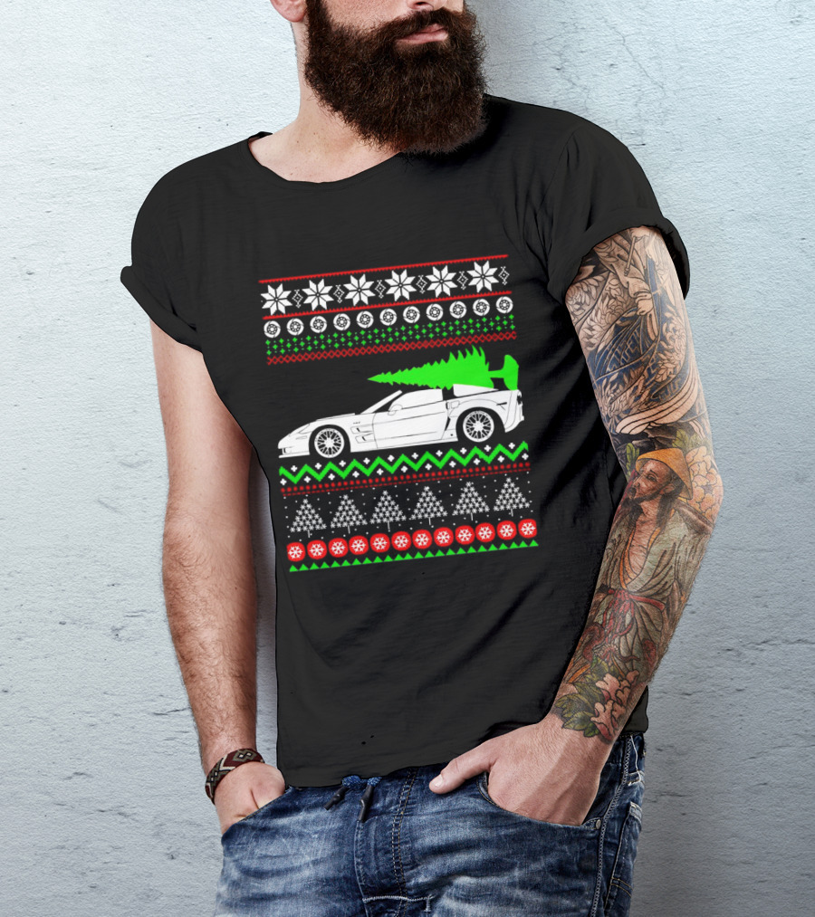 Corvette C6 Ugly Christmas Sweater Car And Tree T-Shirt