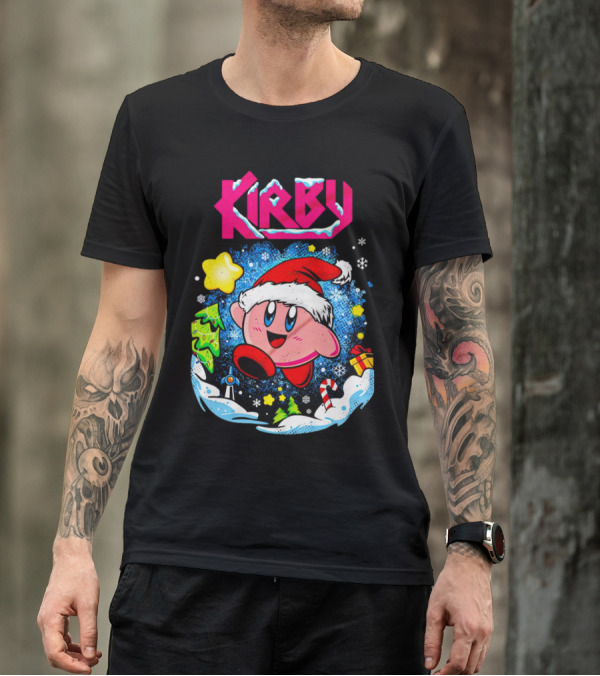 Kirby Holiday Snow Adventure With Kreator Style Santa Hat And Winter Delights T-Shirt