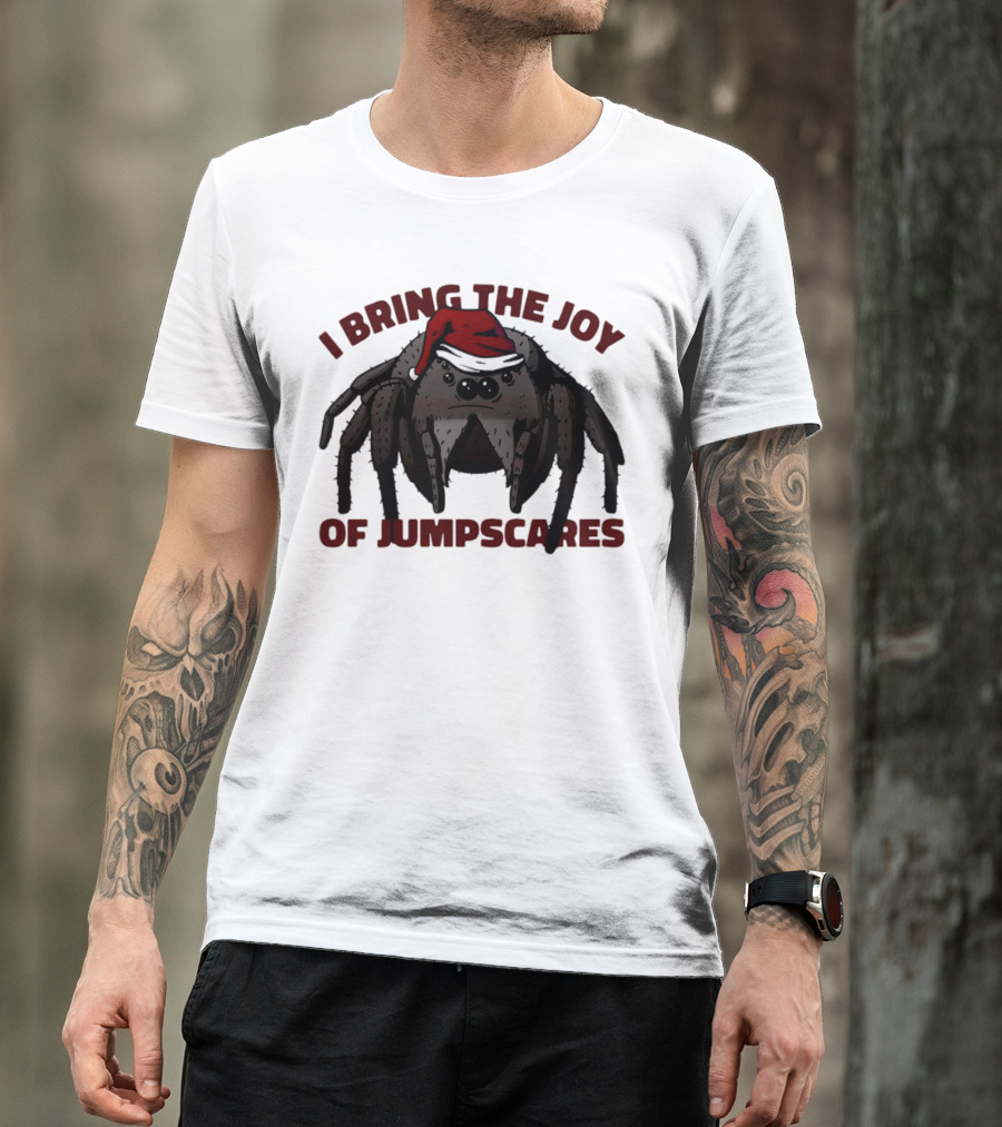 I Bring The Joy Of Jumpscares Christmas Spider With Santa Hat T-Shirt