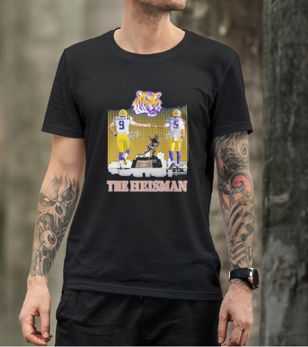 The Heisman LSU Tigers Burrow Daniels Tiger Head Football Trophy T-Shirt