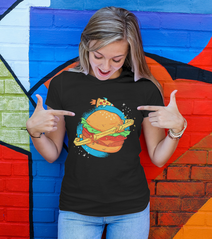 Burger Planet Cosmic Fries Pizza Rocket T-Shirt
