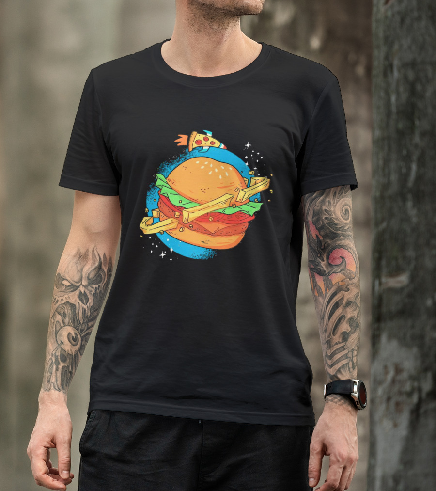 Burger Planet Cosmic Fries Pizza Rocket T-Shirt