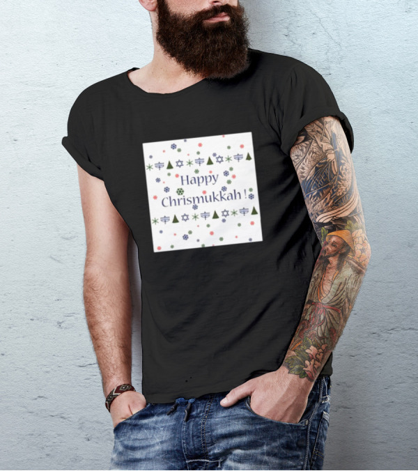Happy Chrismukkah Snowflakes Stars Trees And Menorahs T-Shirt
