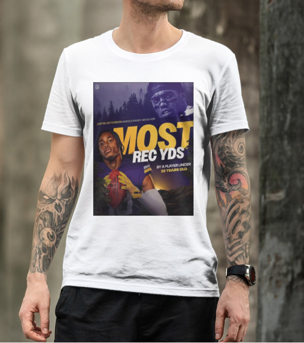 JUSTIN JEFFERSON PASSES RANDY MOSS FOR MOST REC YDS BY A PLAYER UNDER 25 YEARS OLD T-Shirt