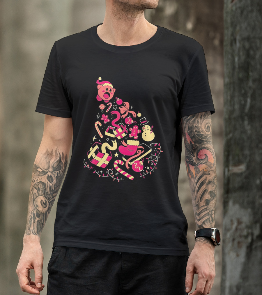 Kirby Christmas Santa Hat And Holiday Icons T-Shirt