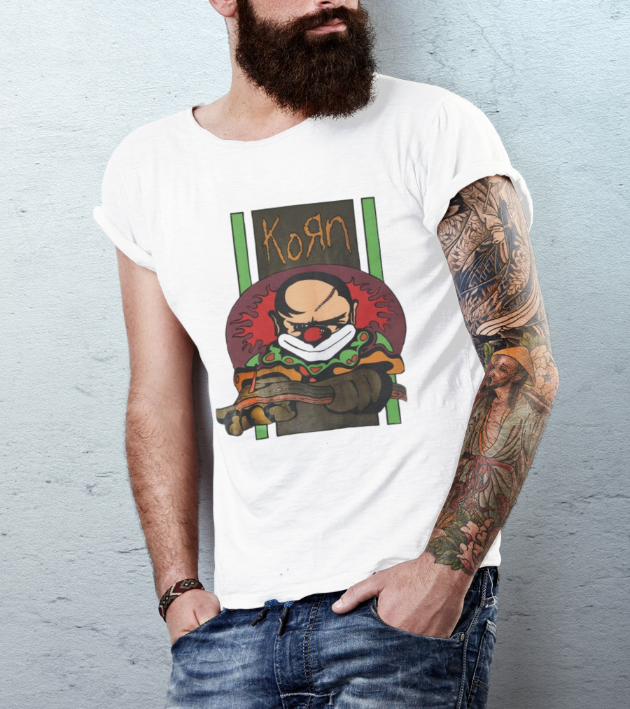 Korn Clown Vintage Evil Clown With Red Nose And Stitched Head T-Shirt