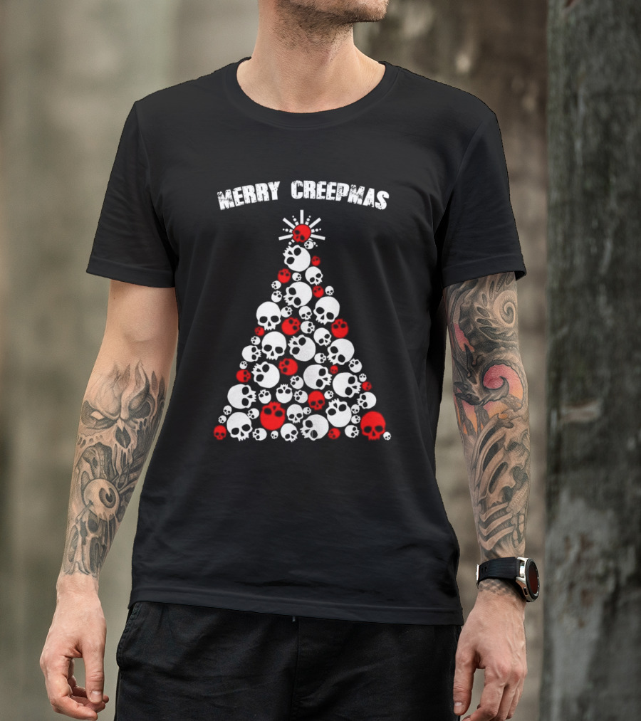 Merry Creepmas Skull Christmas Tree T-Shirt