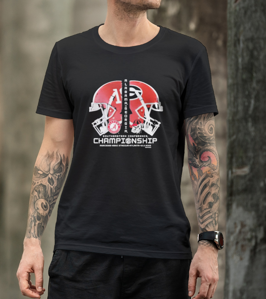 Alabama Georgia Southeastern Conference Championship Mercedes Benz Stadium Atlanta 12.2.2023 Helmet Match Up T-Shirt